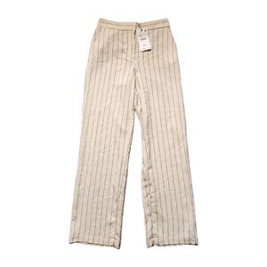 Zara Cream Wide Straight-Leg Pinstripe Pants